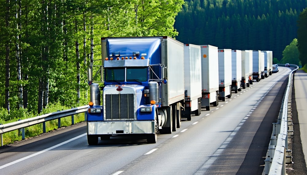 Freight trucks on highway Freight trucks on highway